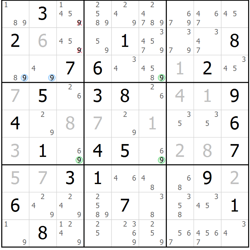 Position des candidats pour la solution de la Gr 75 page 78 du magazine de sudoku Suprême n° 023
