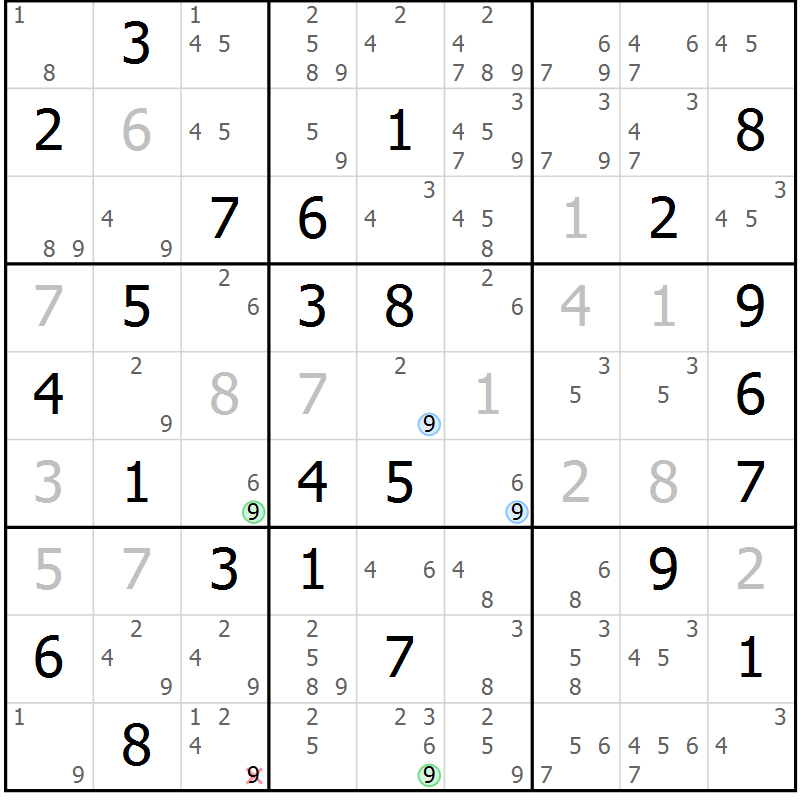 Position des candidats pour la solution de la Gr 75 page 78 du magazine de sudoku Suprême n° 023