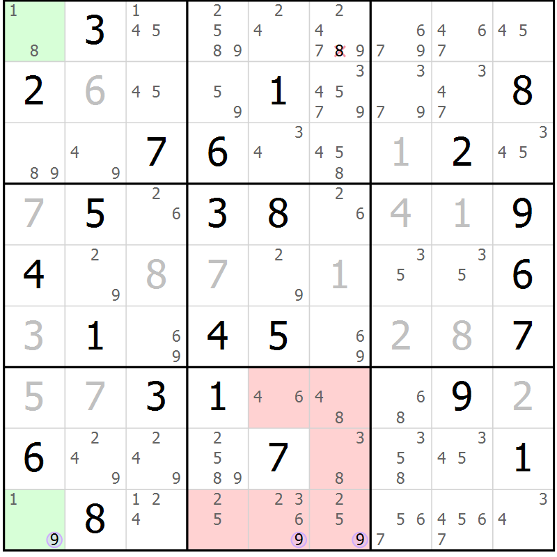 Position des candidats pour la solution de la Gr 75 page 78 du magazine de sudoku Suprême n° 023