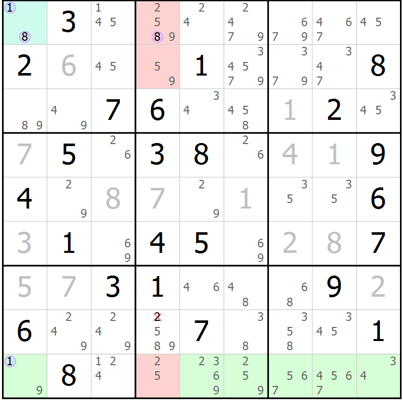 Position des candidats pour la solution de la Gr 75 page 78 du magazine de sudoku Suprême n° 023