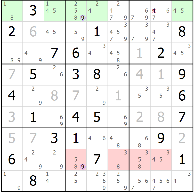 Position des candidats pour la solution de la Gr 75 page 78 du magazine de sudoku Suprême n° 023