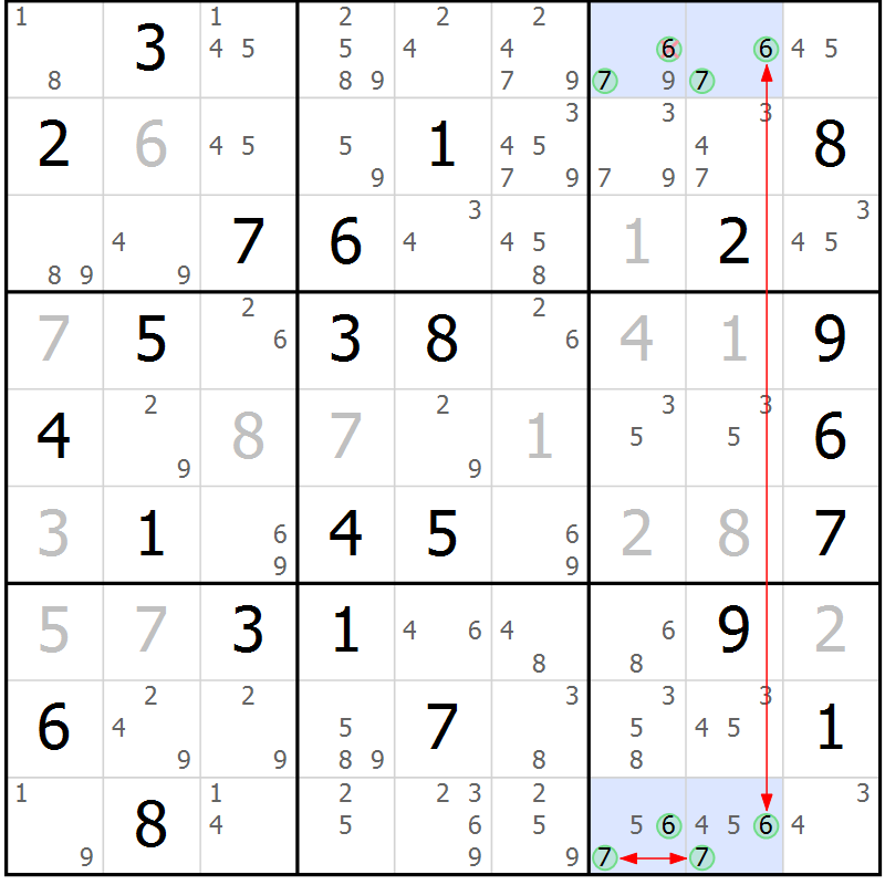 Position des candidats pour la solution de la Gr 75 page 78 du magazine de sudoku Suprême n° 023