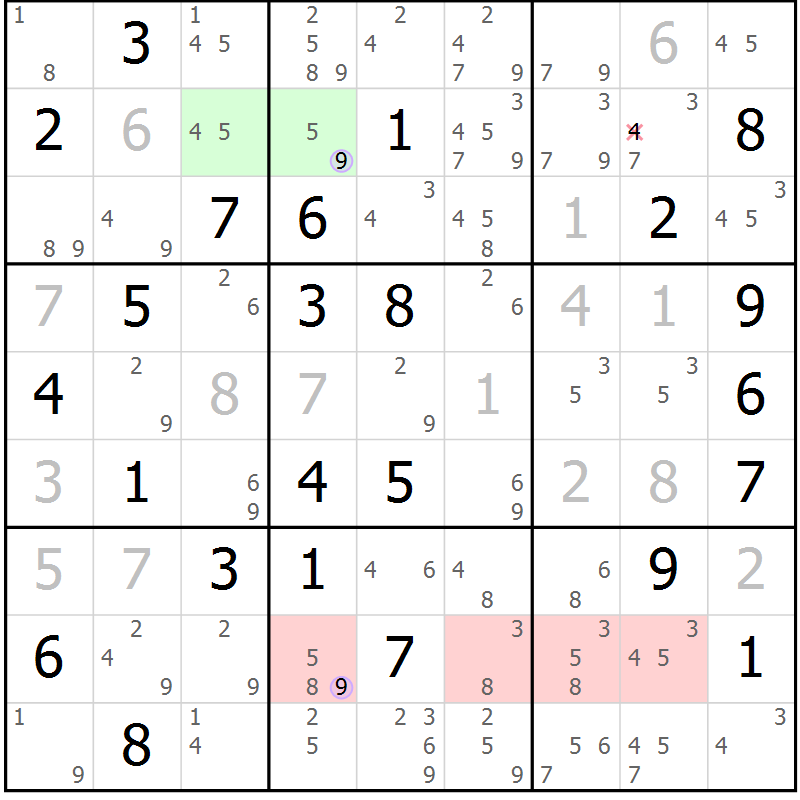 Position des candidats pour la solution de la Gr 75 page 78 du magazine de sudoku Suprême n° 023