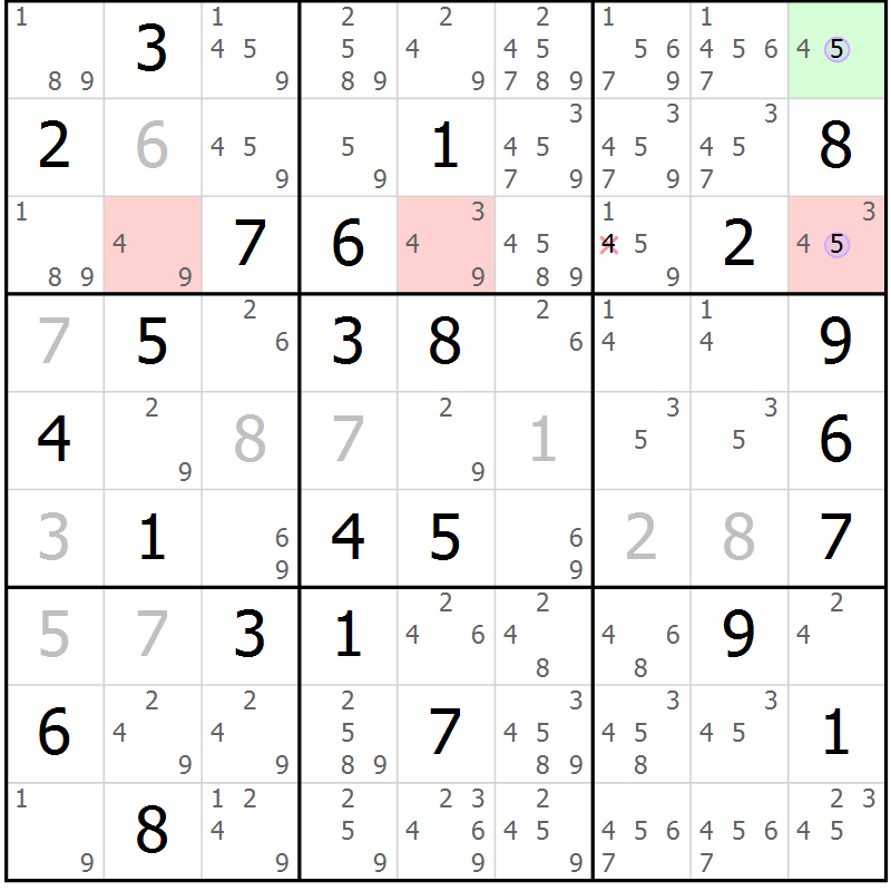 Position des candidats pour la solution de la Gr 75 page 78 du magazine de sudoku Suprême n° 023