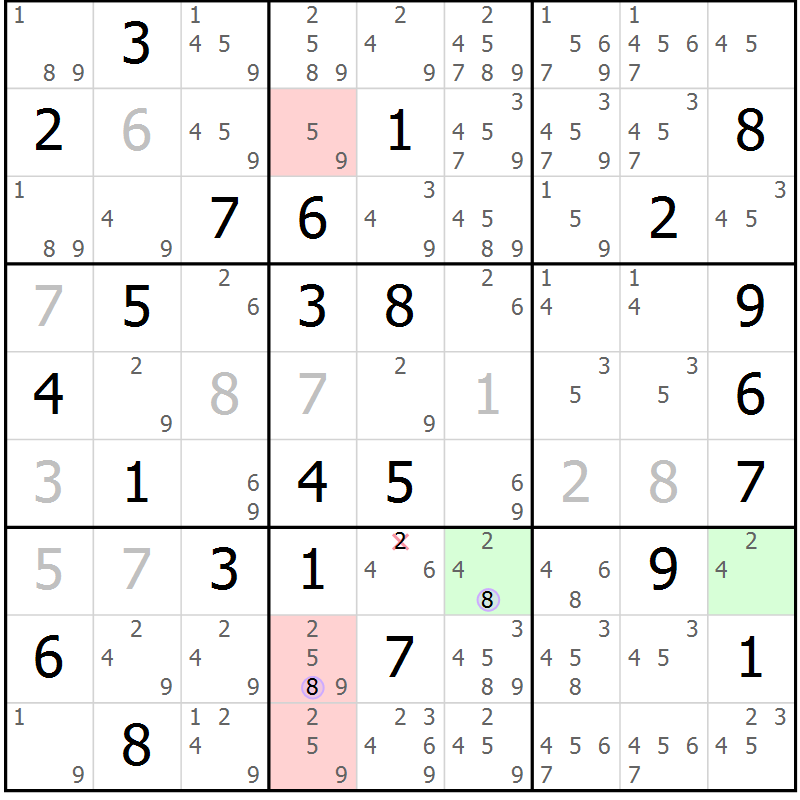 Position des candidats pour la solution de la Gr 75 page 78 du magazine de sudoku Suprême n° 023