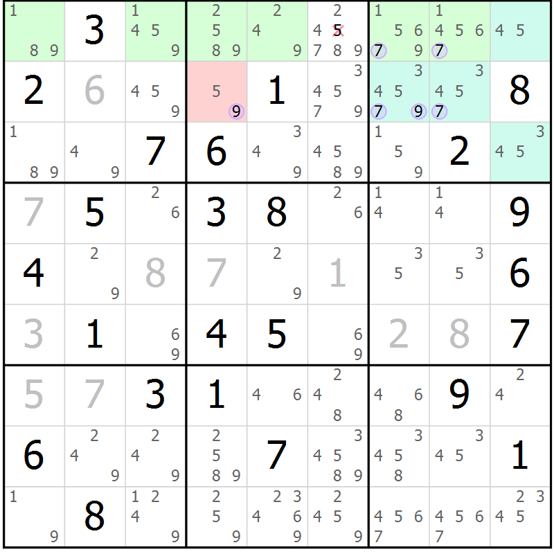 Position des candidats pour la solution de la Gr 75 page 78 du magazine de sudoku Suprême n° 023