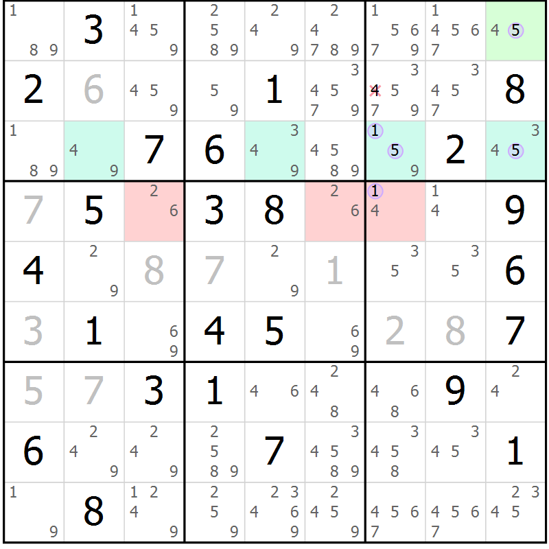 Position des candidats pour la solution de la Gr 75 page 78 du magazine de sudoku Suprême n° 023