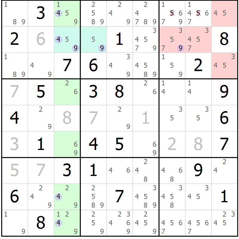 Position des candidats pour la solution de la Gr 75 page 78 du magazine de sudoku Suprême n° 023