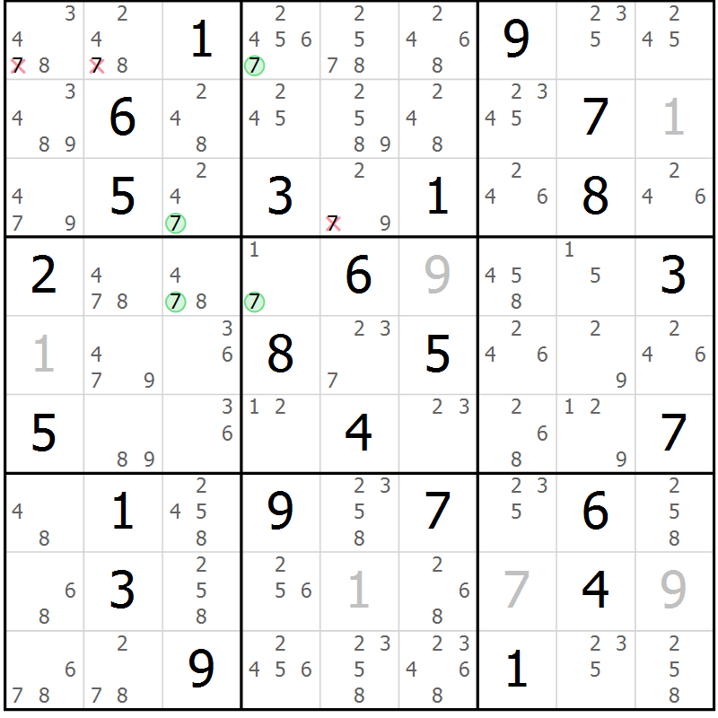 Position des candidats pour la solution de la Gr 76 page 79 du magazine de sudoku Suprême n° 023