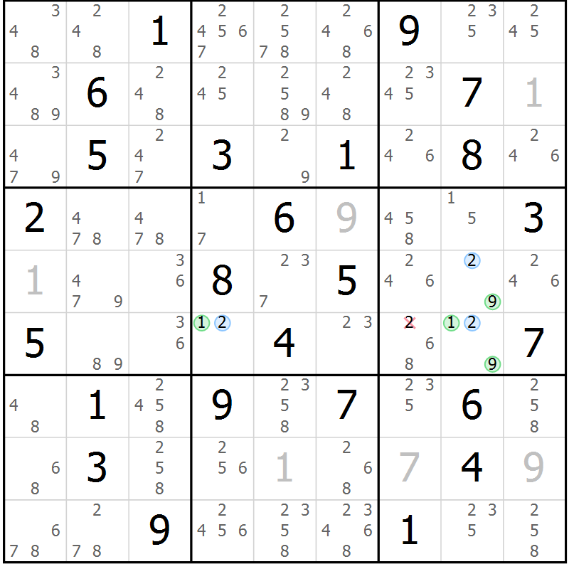 Position des candidats pour la solution de la Gr 76 page 79 du magazine de sudoku Suprême n° 023