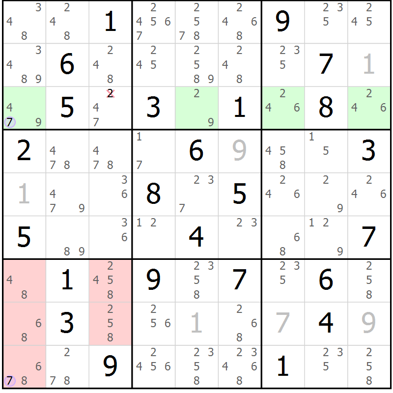 Position des candidats pour la solution de la Gr 76 page 79 du magazine de sudoku Suprême n° 023