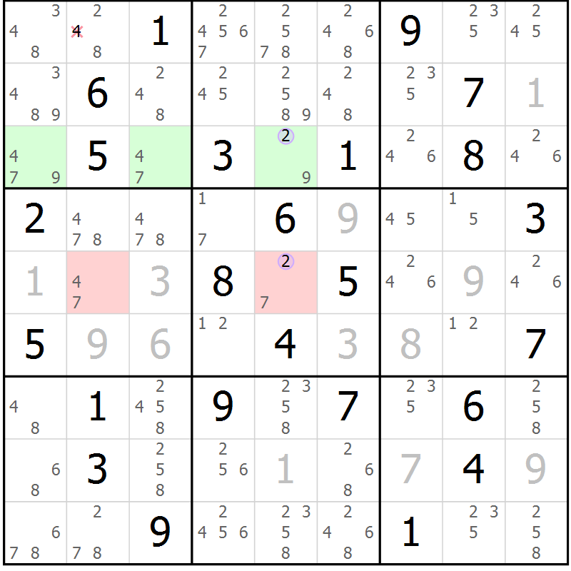Position des candidats pour la solution de la Gr 76 page 79 du magazine de sudoku Suprême n° 023