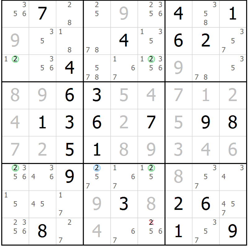 Position des candidats pour la solution de la Gr 77 page 80 du magazine de sudoku Suprême n° 023
