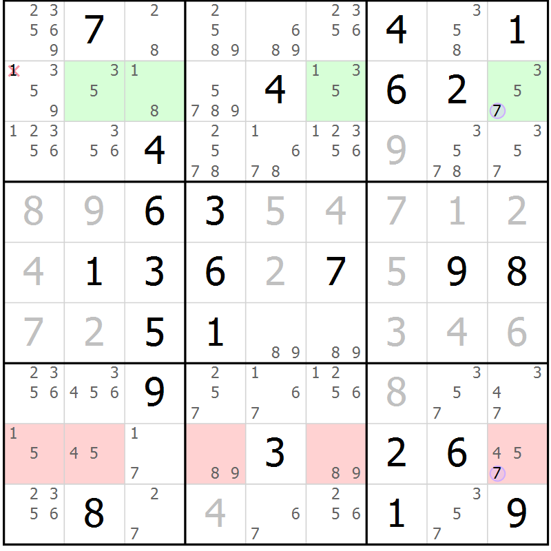 Position des candidats pour la solution de la Gr 77 page 80 du magazine de sudoku Suprême n° 023