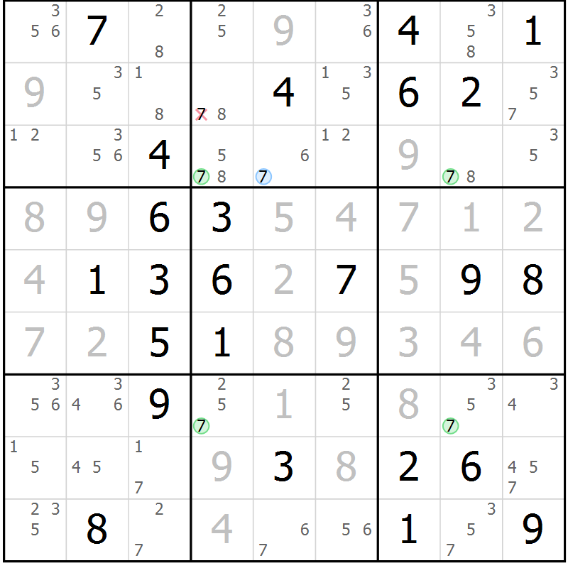 Position des candidats pour la solution de la Gr 77 page 80 du magazine de sudoku Suprême n° 023