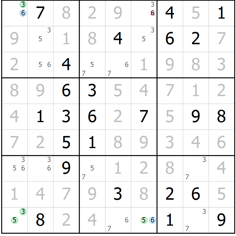 Position des candidats pour la solution de la Gr 77 page 80 du magazine de sudoku Suprême n° 023