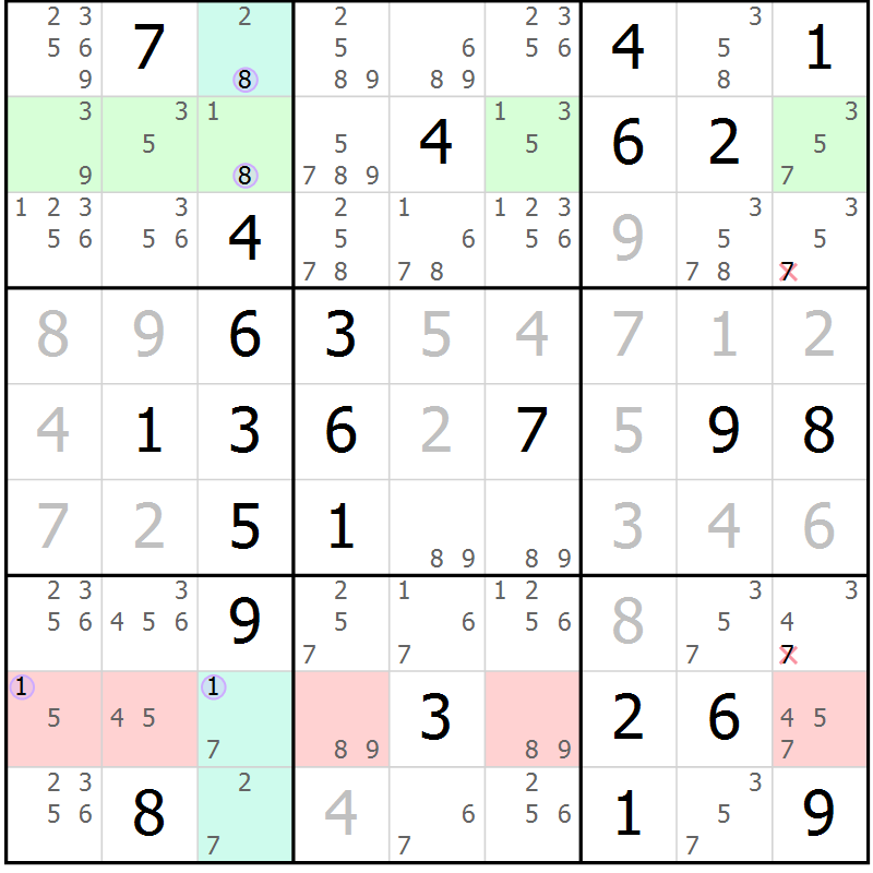 Position des candidats pour la solution de la Gr 77 page 80 du magazine de sudoku Suprême n° 023