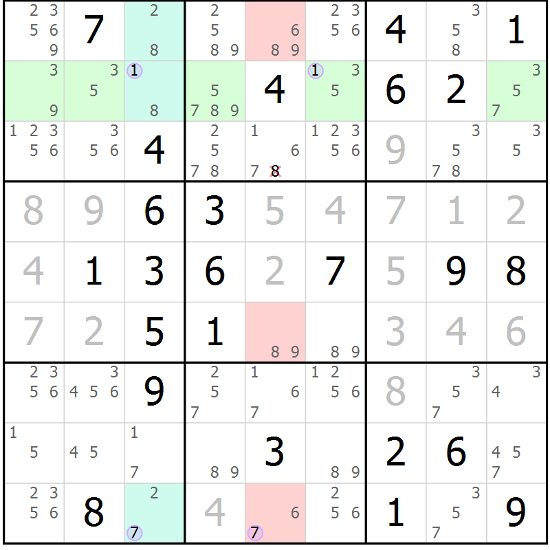 Position des candidats pour la solution de la Gr 77 page 80 du magazine de sudoku Suprême n° 023