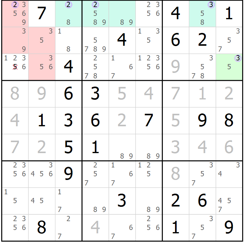 Position des candidats pour la solution de la Gr 77 page 80 du magazine de sudoku Suprême n° 023