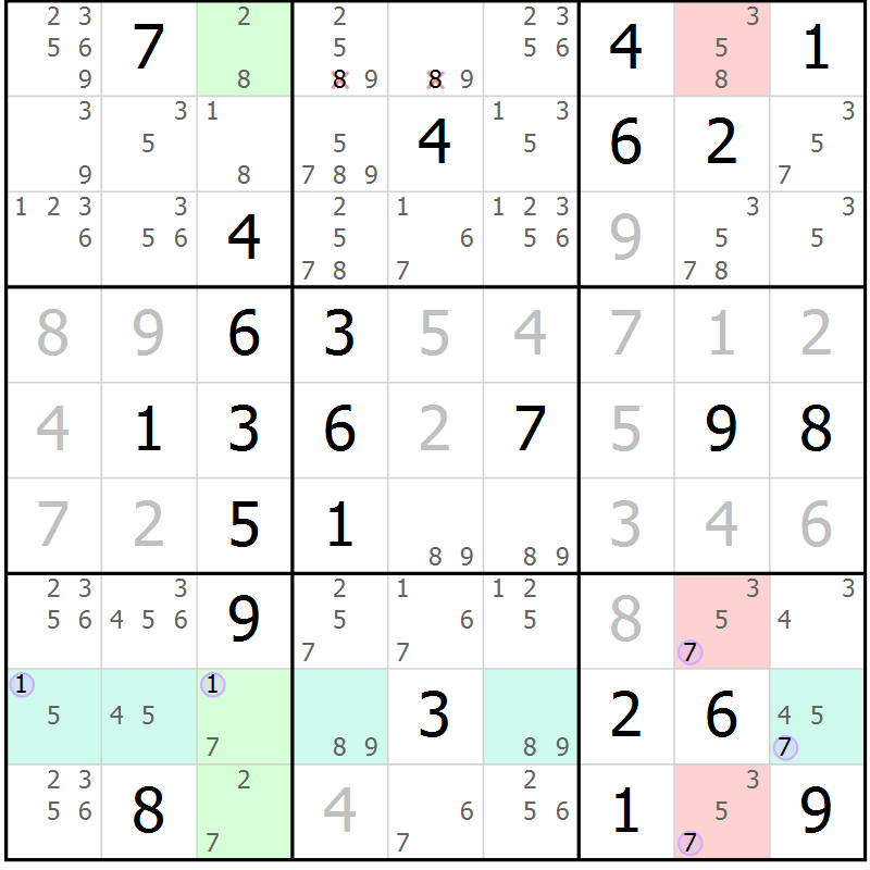 Position des candidats pour la solution de la Gr 77 page 80 du magazine de sudoku Suprême n° 023