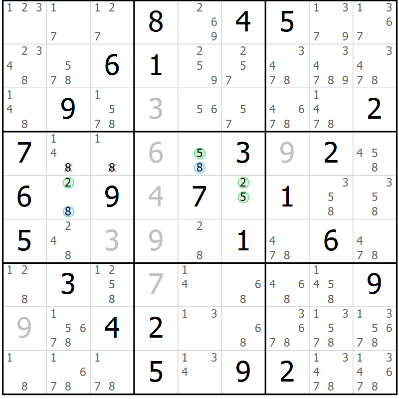 Position des candidats pour la solution de la Gr 78 page 81 du magazine de sudoku Suprême n° 023