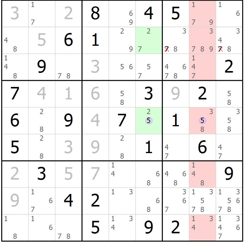 Position des candidats pour la solution de la Gr 78 page 81 du magazine de sudoku Suprême n° 023