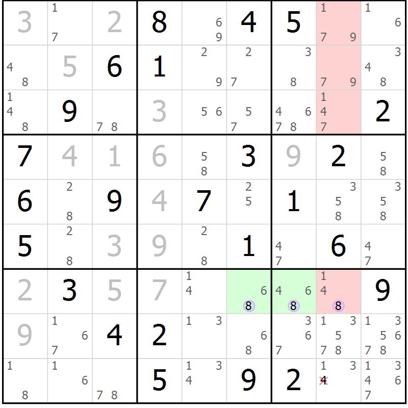 Position des candidats pour la solution de la Gr 78 page 81 du magazine de sudoku Suprême n° 023