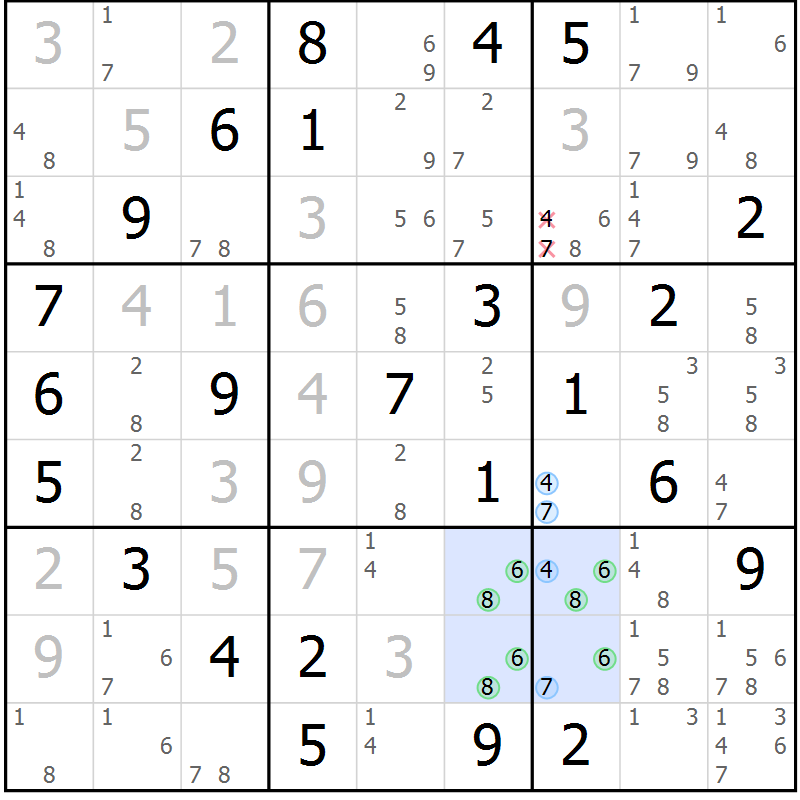 Position des candidats pour la solution de la Gr 78 page 81 du magazine de sudoku Suprême n° 023