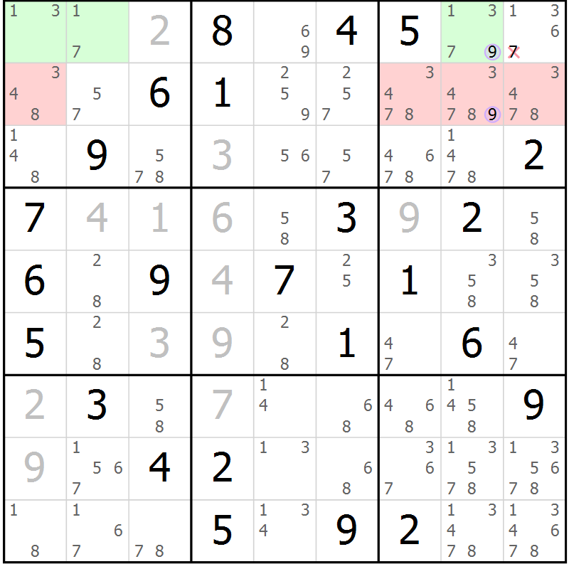 Position des candidats pour la solution de la Gr 78 page 81 du magazine de sudoku Suprême n° 023
