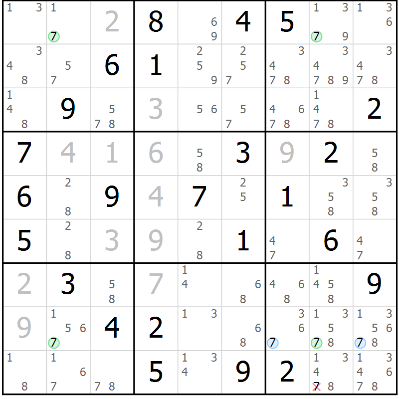 Position des candidats pour la solution de la Gr 78 page 81 du magazine de sudoku Suprême n° 023