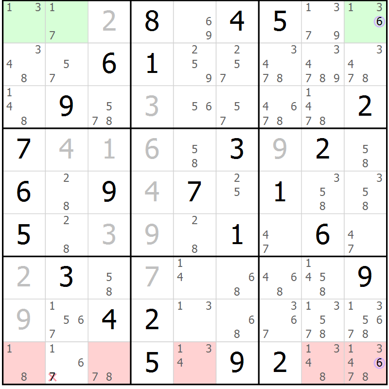 Position des candidats pour la solution de la Gr 78 page 81 du magazine de sudoku Suprême n° 023