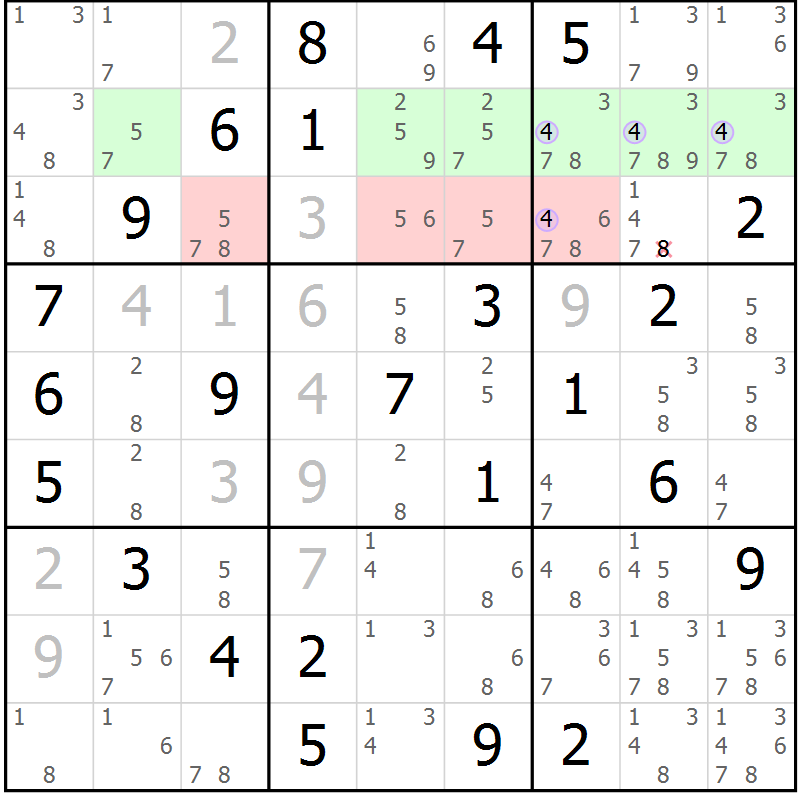 Position des candidats pour la solution de la Gr 78 page 81 du magazine de sudoku Suprême n° 023