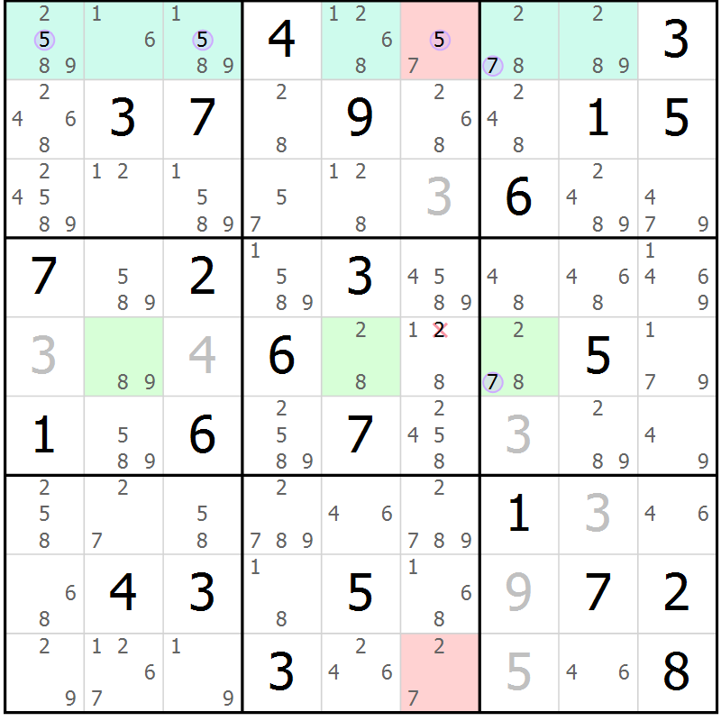 Position des candidats pour la solution de la Gr 79 page 82 du magazine de sudoku Suprême n° 023