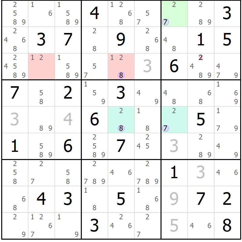 Position des candidats pour la solution de la Gr 79 page 82 du magazine de sudoku Suprême n° 023