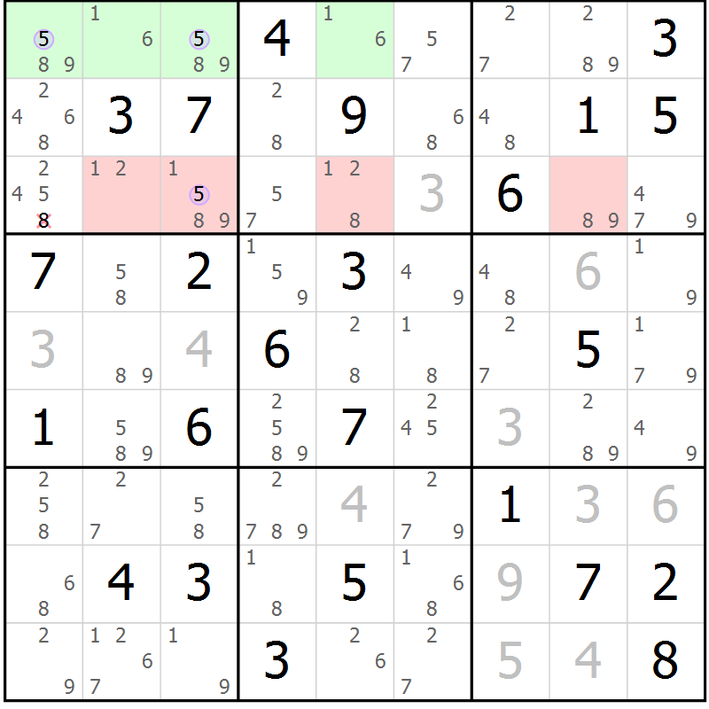 Position des candidats pour la solution de la Gr 79 page 82 du magazine de sudoku Suprême n° 023
