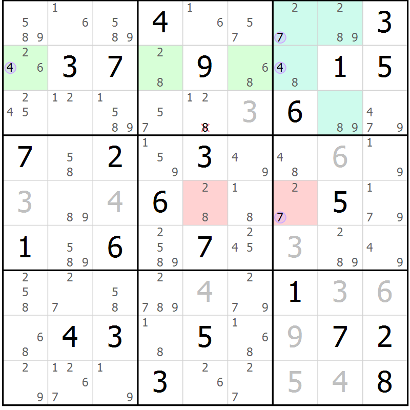 Position des candidats pour la solution de la Gr 79 page 82 du magazine de sudoku Suprême n° 023