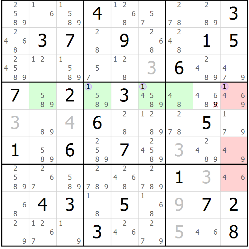 Position des candidats pour la solution de la Gr 79 page 82 du magazine de sudoku Suprême n° 023
