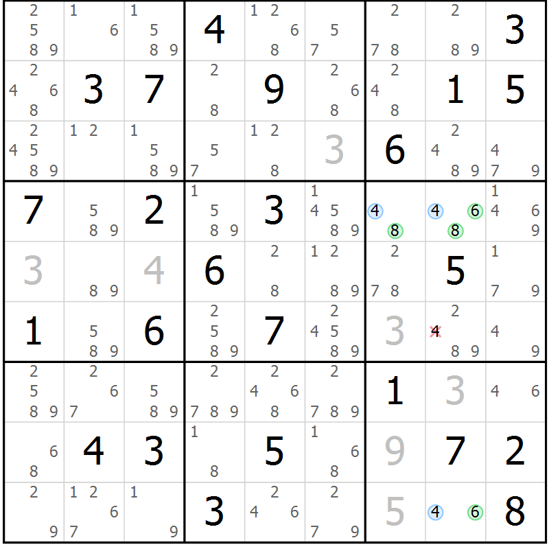 Position des candidats pour la solution de la Gr 79 page 82 du magazine de sudoku Suprême n° 023
