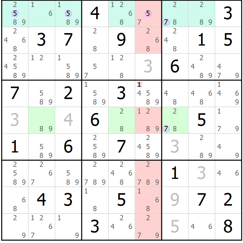 Position des candidats pour la solution de la Gr 79 page 82 du magazine de sudoku Suprême n° 023