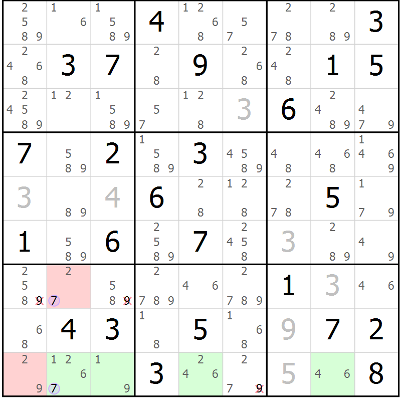 Position des candidats pour la solution de la Gr 79 page 82 du magazine de sudoku Suprême n° 023