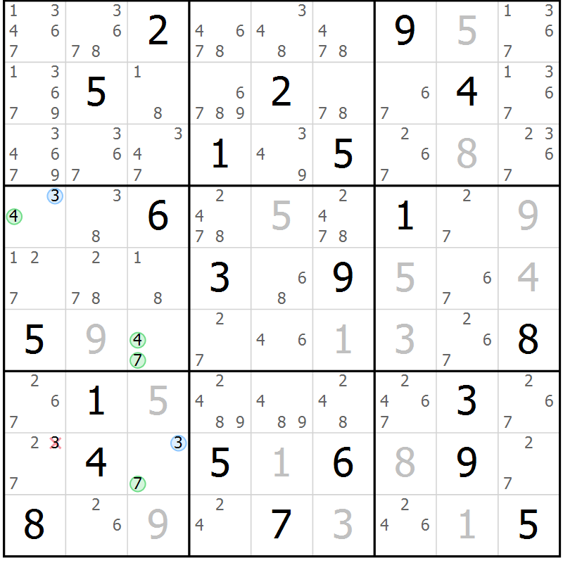 Position des candidats pour la solution de la Gr 8 page 11 du magazine de sudoku Suprême n° 023