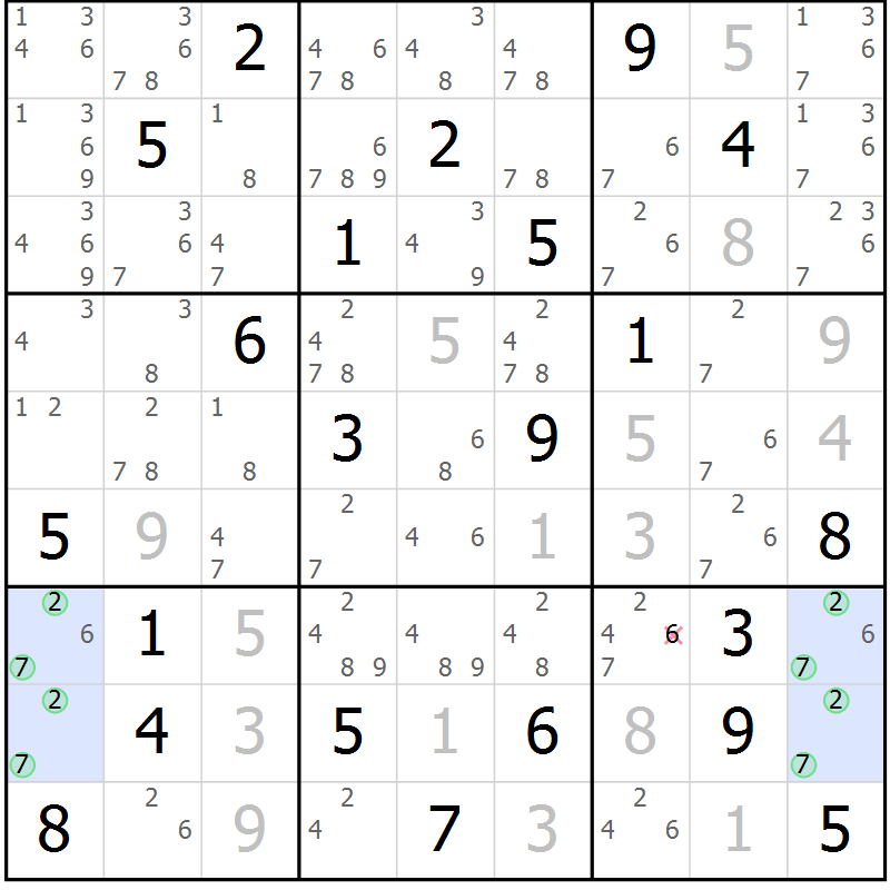 Position des candidats pour la solution de la Gr 8 page 11 du magazine de sudoku Suprême n° 023