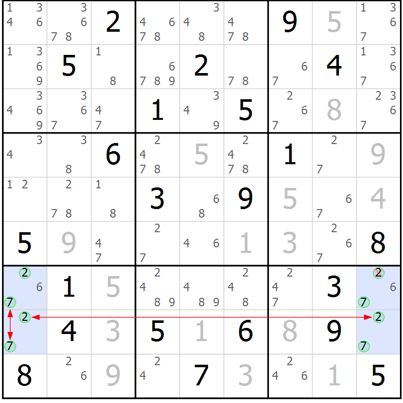 Position des candidats pour la solution de la Gr 8 page 11 du magazine de sudoku Suprême n° 023