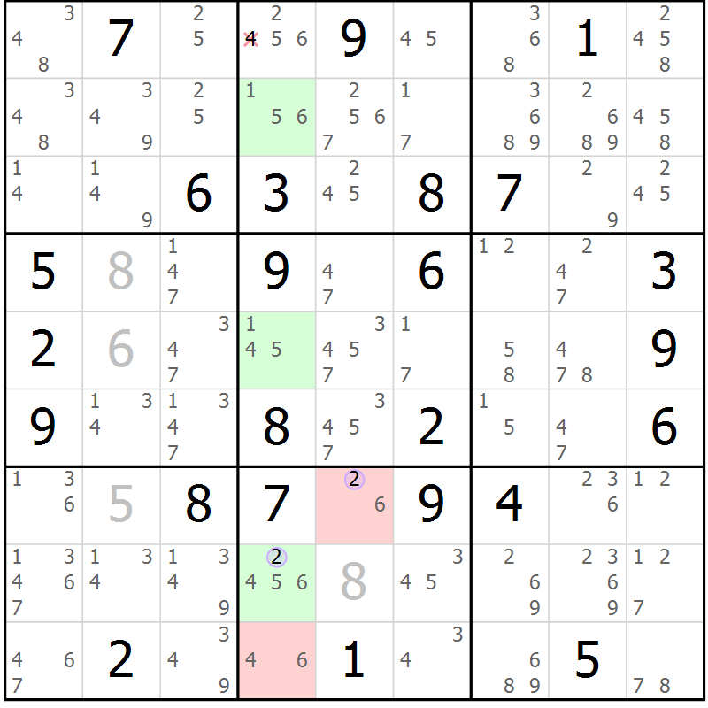Position des candidats pour la solution de la Gr 80 page 83 du magazine de sudoku Suprême n° 023