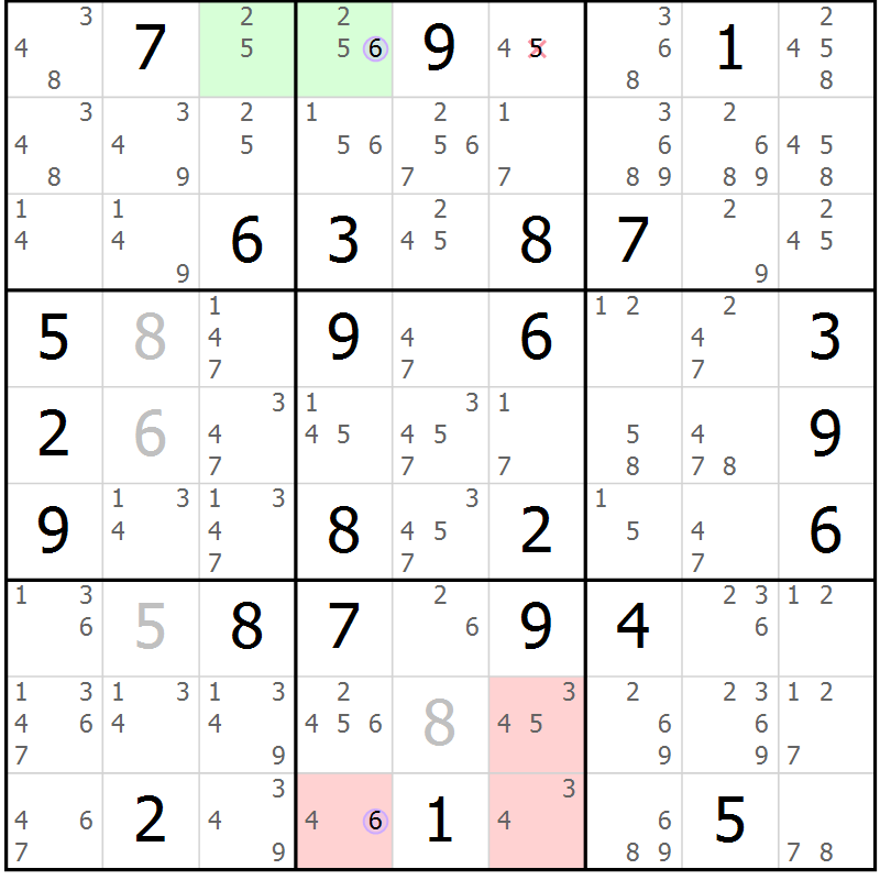 Position des candidats pour la solution de la Gr 80 page 83 du magazine de sudoku Suprême n° 023