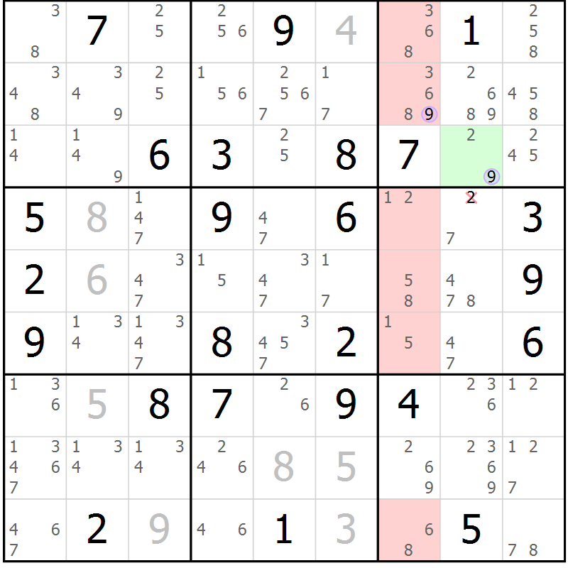 Position des candidats pour la solution de la Gr 80 page 83 du magazine de sudoku Suprême n° 023