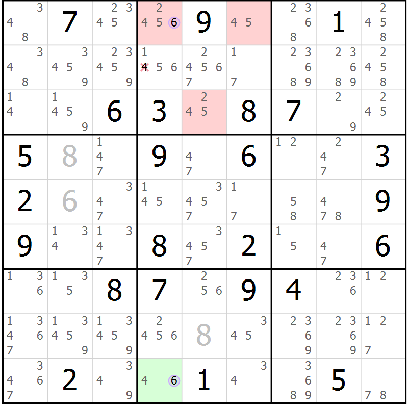 Position des candidats pour la solution de la Gr 80 page 83 du magazine de sudoku Suprême n° 023