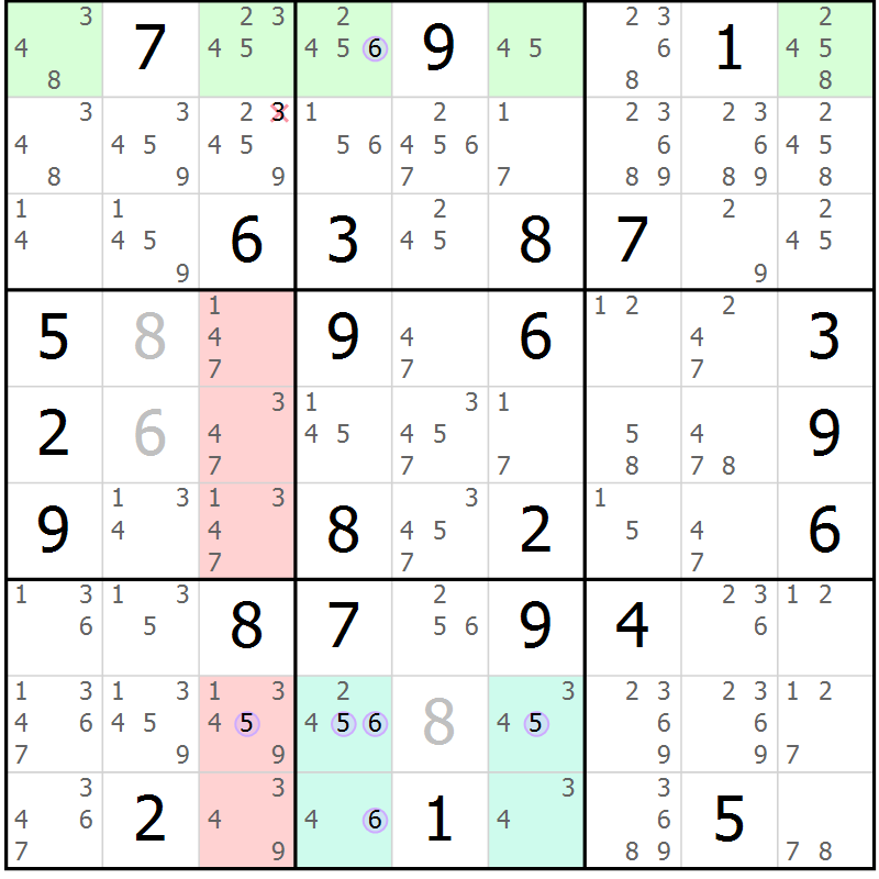 Position des candidats pour la solution de la Gr 80 page 83 du magazine de sudoku Suprême n° 023