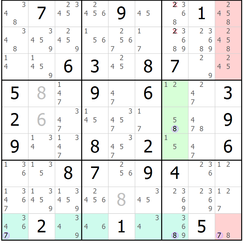 Position des candidats pour la solution de la Gr 80 page 83 du magazine de sudoku Suprême n° 023
