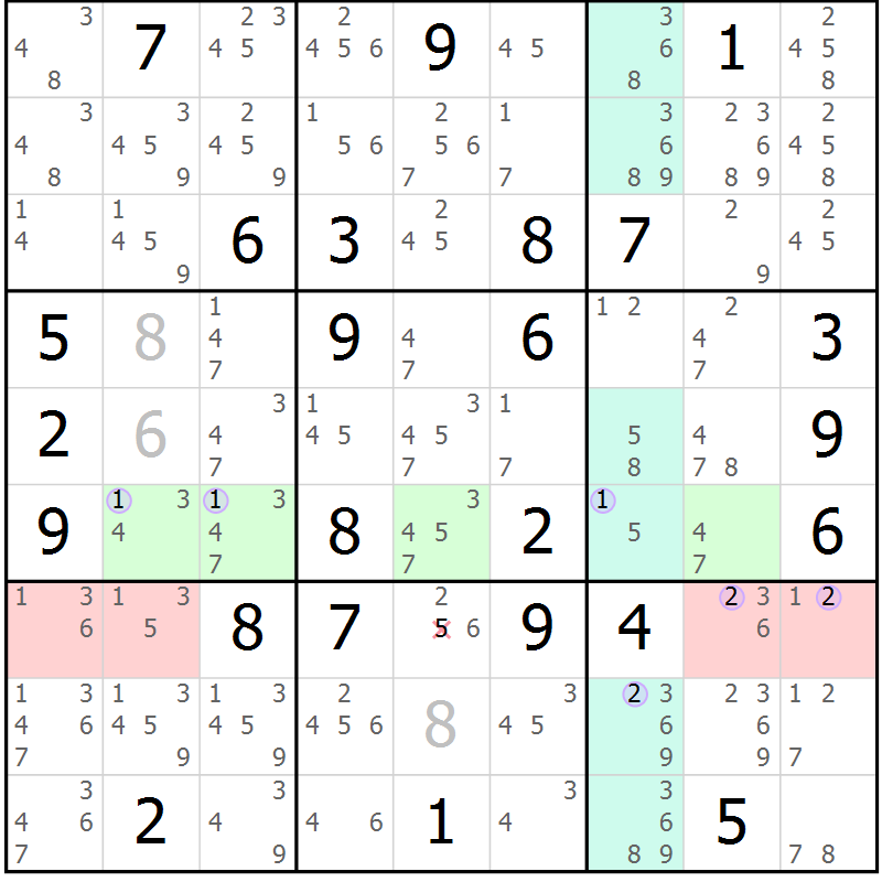 Position des candidats pour la solution de la Gr 80 page 83 du magazine de sudoku Suprême n° 023